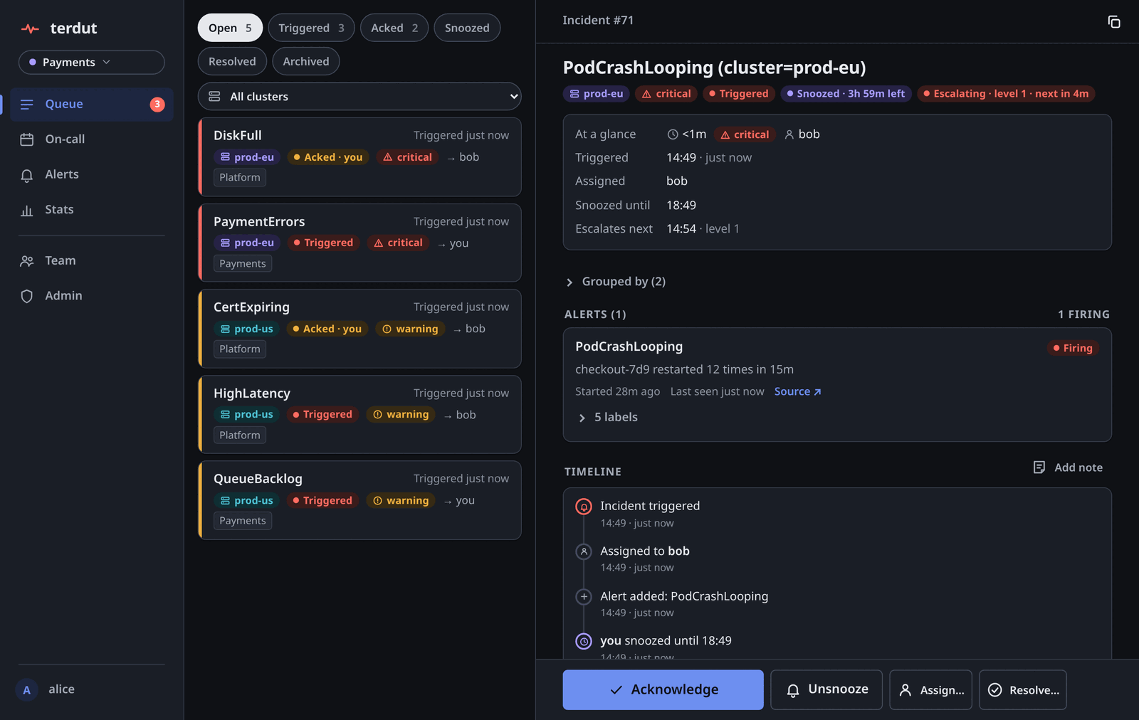 The queue in dark mode