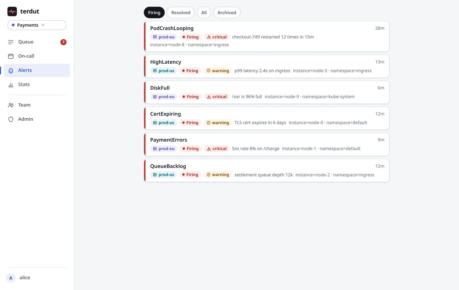 The alert feed